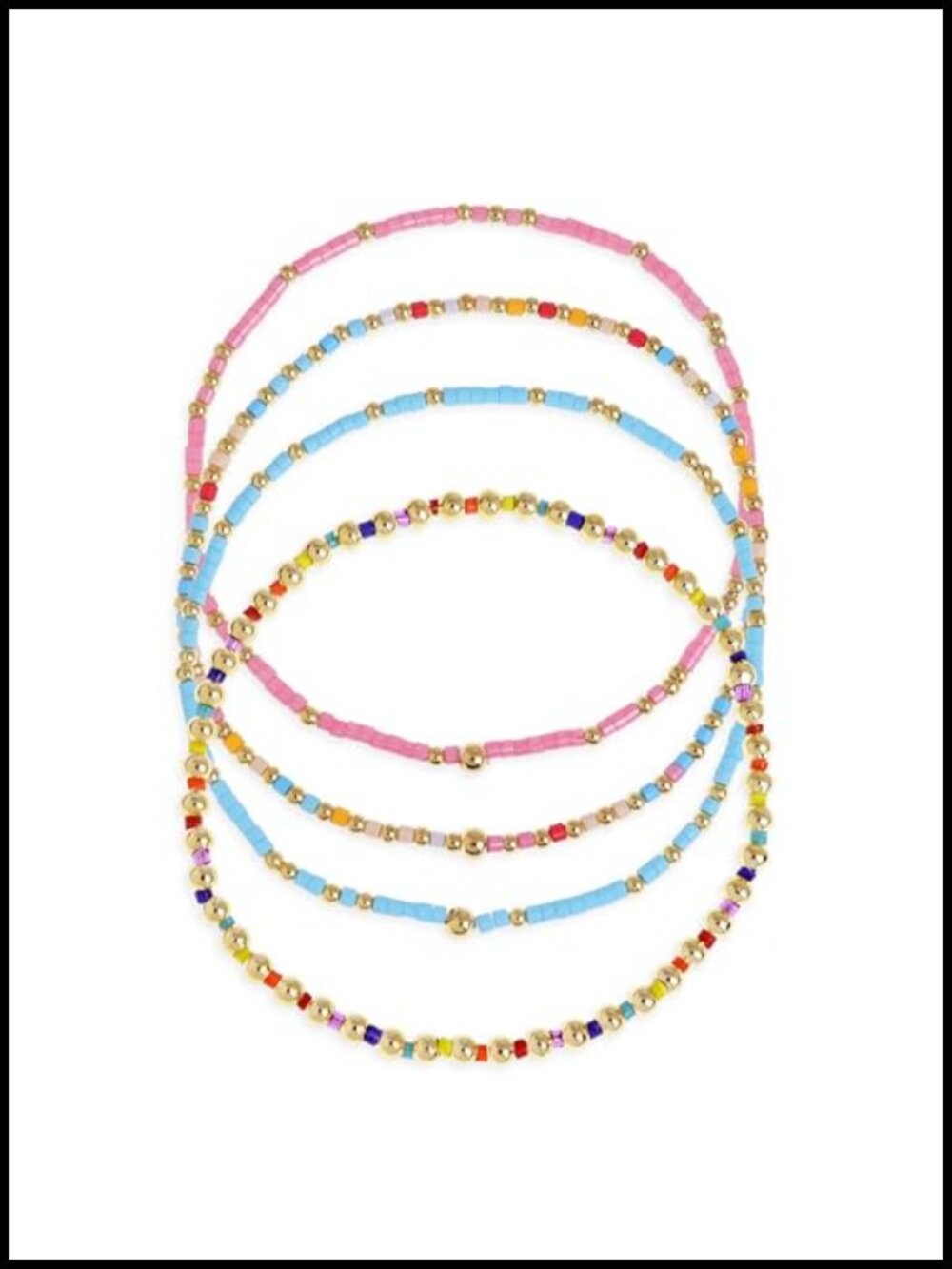 Handmade Boho Beaded Bracelets Set Stretch Gold Accents 4-Pack Dainty